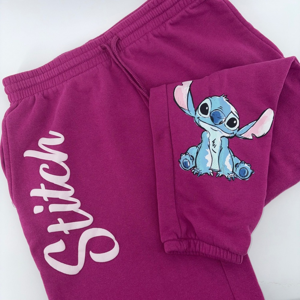 Disney Stitch Magenta Purple Jogger Sweatpants Women Medium Lilo & Stitch Fleece
